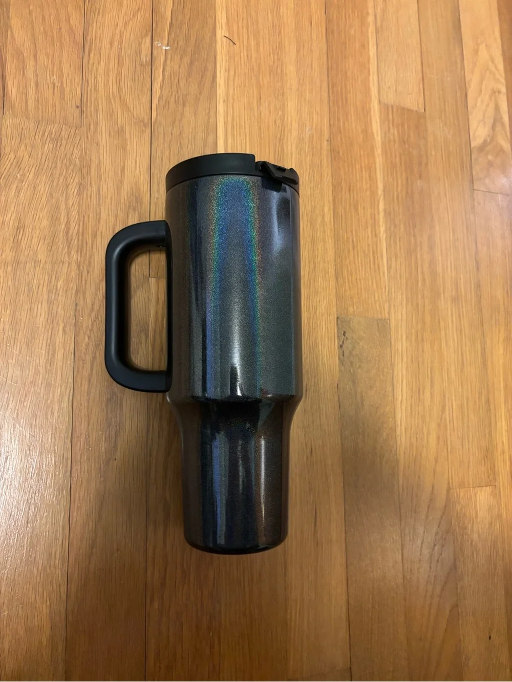 Iridescent Black Travel Mug with Handle - Black